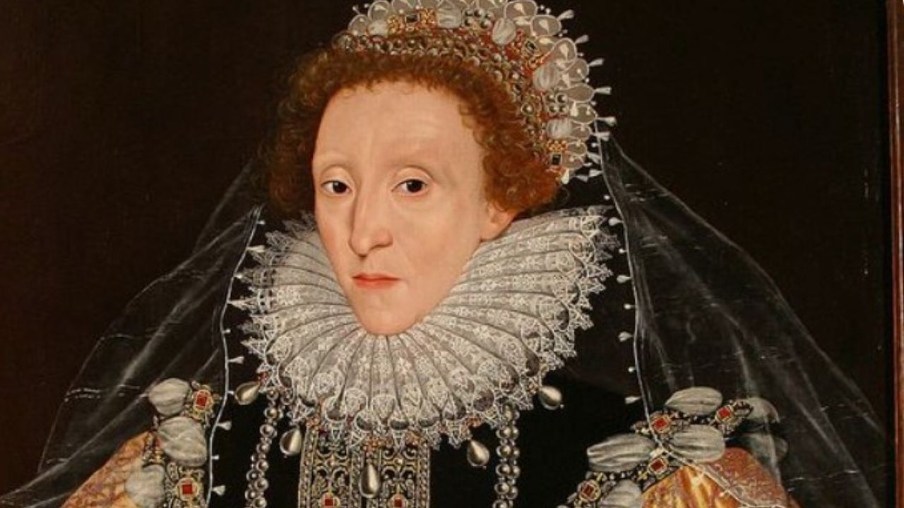 Elisabetta I, ritratto su sfondo nero