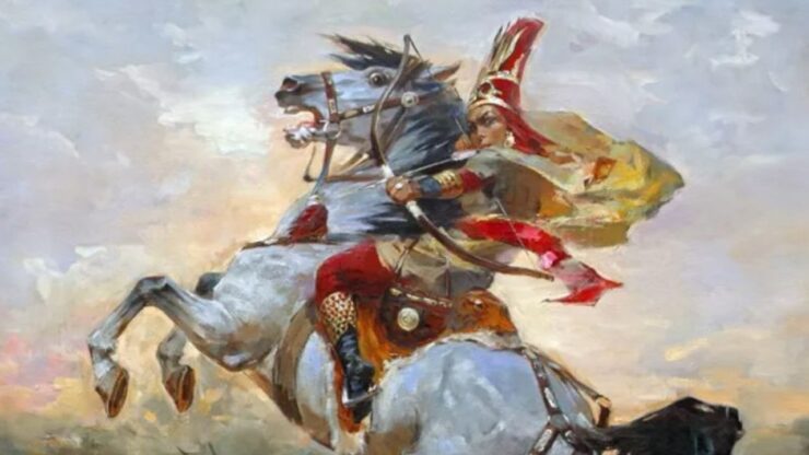 regina Tomiri a cavallo