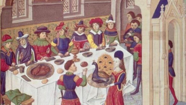 dipinto di un banchetto medievale