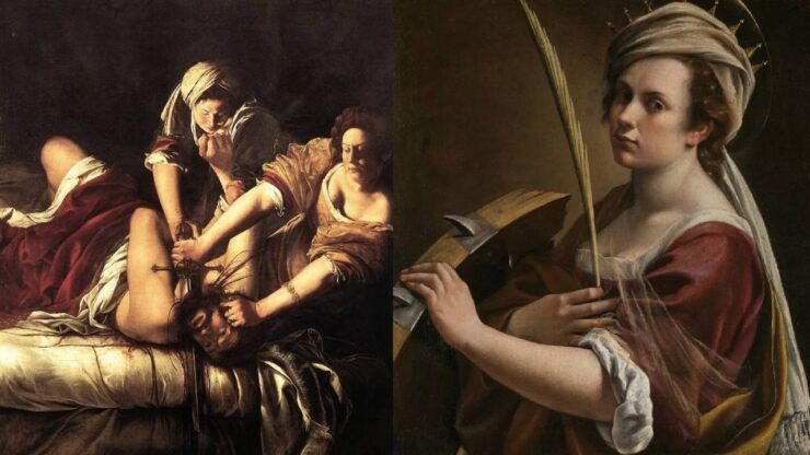 "Giuditta che decapita Oloferne" e "Autoritratto come Santa Caterina" di Artemisia Gentileschi.