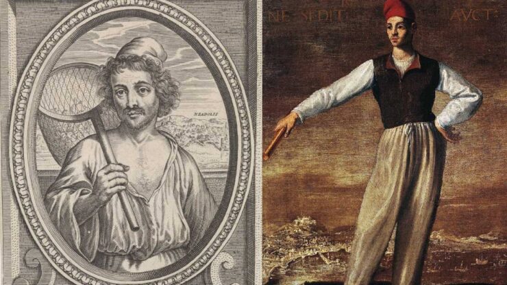 Stampa e dipinto che raffigurano Masaniello.