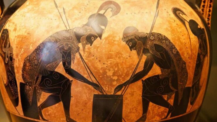 uomini greci giocano a dadi