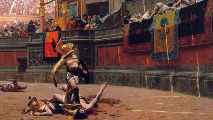 Dipinto di Gérome (1872) che rappresenta un combattimento fra gladiatori.