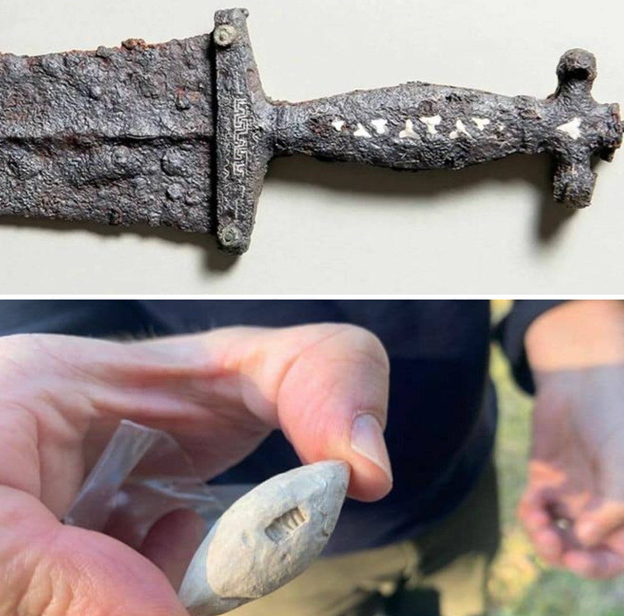 pugnale romano e proiettile in piombo del 15 a.C.