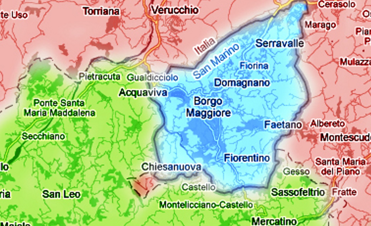 confini Pieve Corena con Italia e San Marino