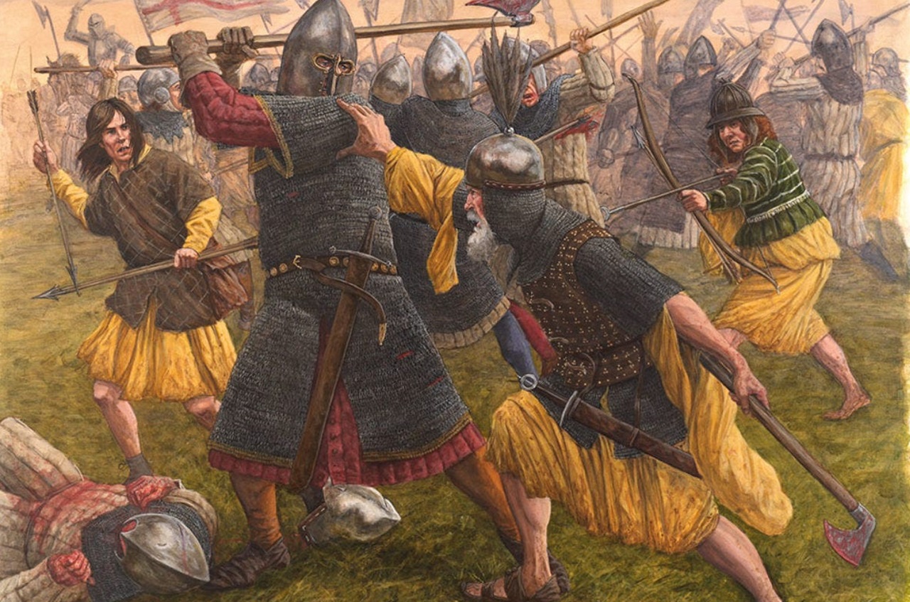 Gallowglass scena di battaglia con mercenari scozzesi