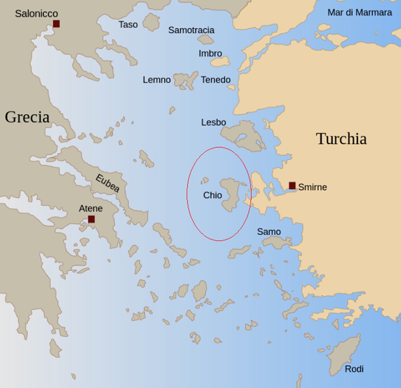 Massacro di Chio posizione dell'isola nell'Egeo