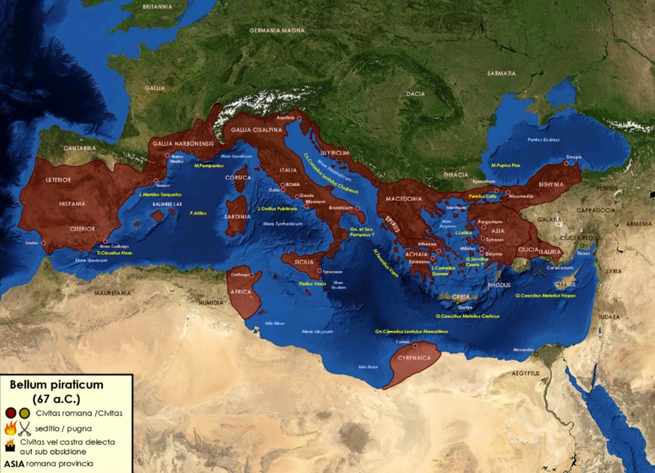 Bellum Piraticum mappa dell'azione militare di Pompeo