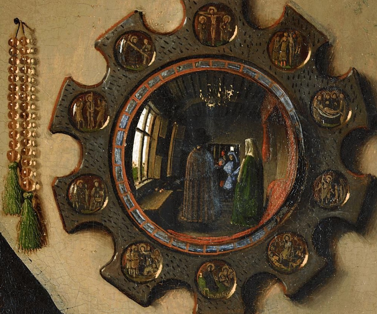 Ritratto dei coniugi Arnolfini dettaglio specchio doppia rappresentazione
