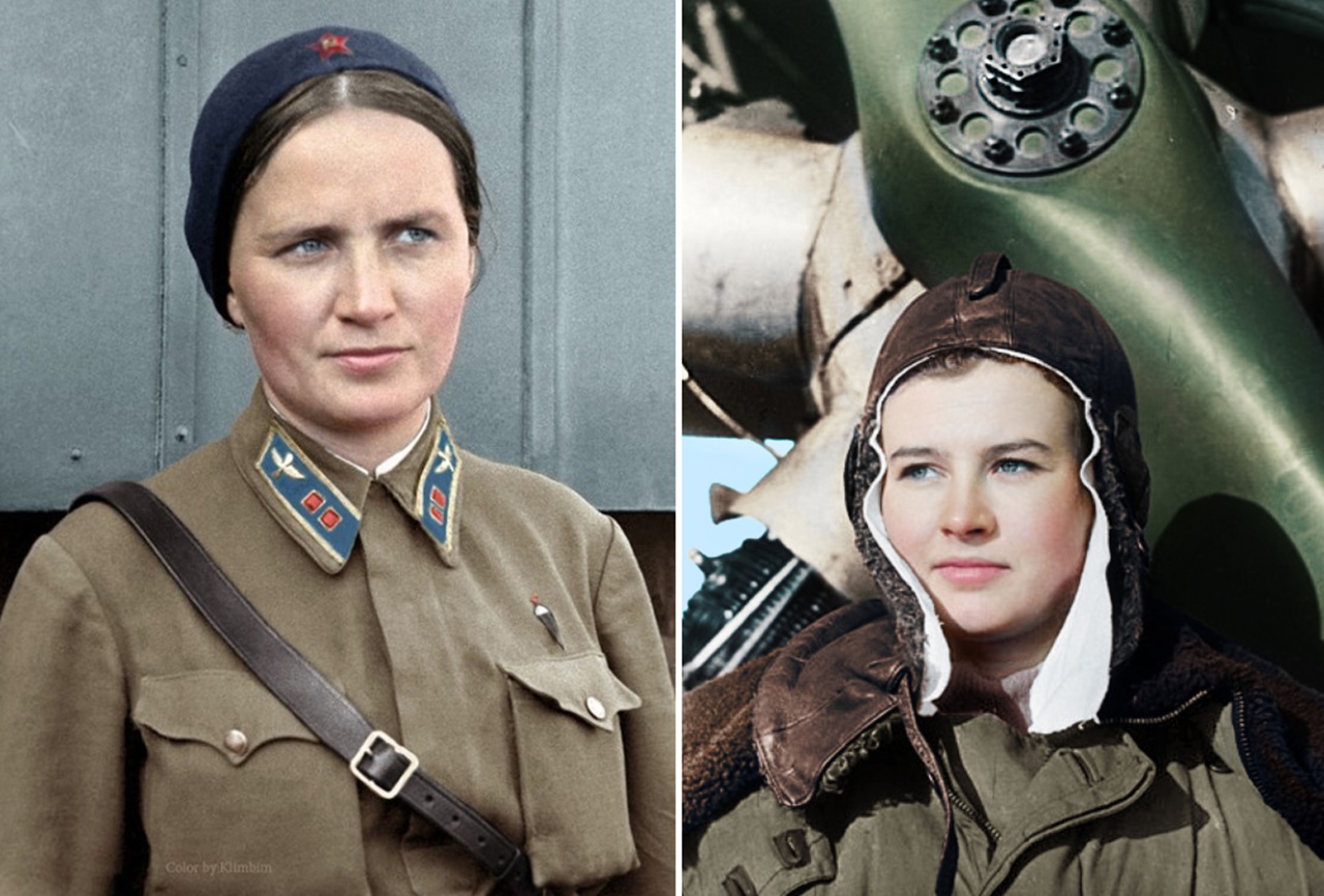Streghe della Notte a sinistra Marina Raskova, a destra ragazza di 19 anni entrata nel reggimento nel 1944