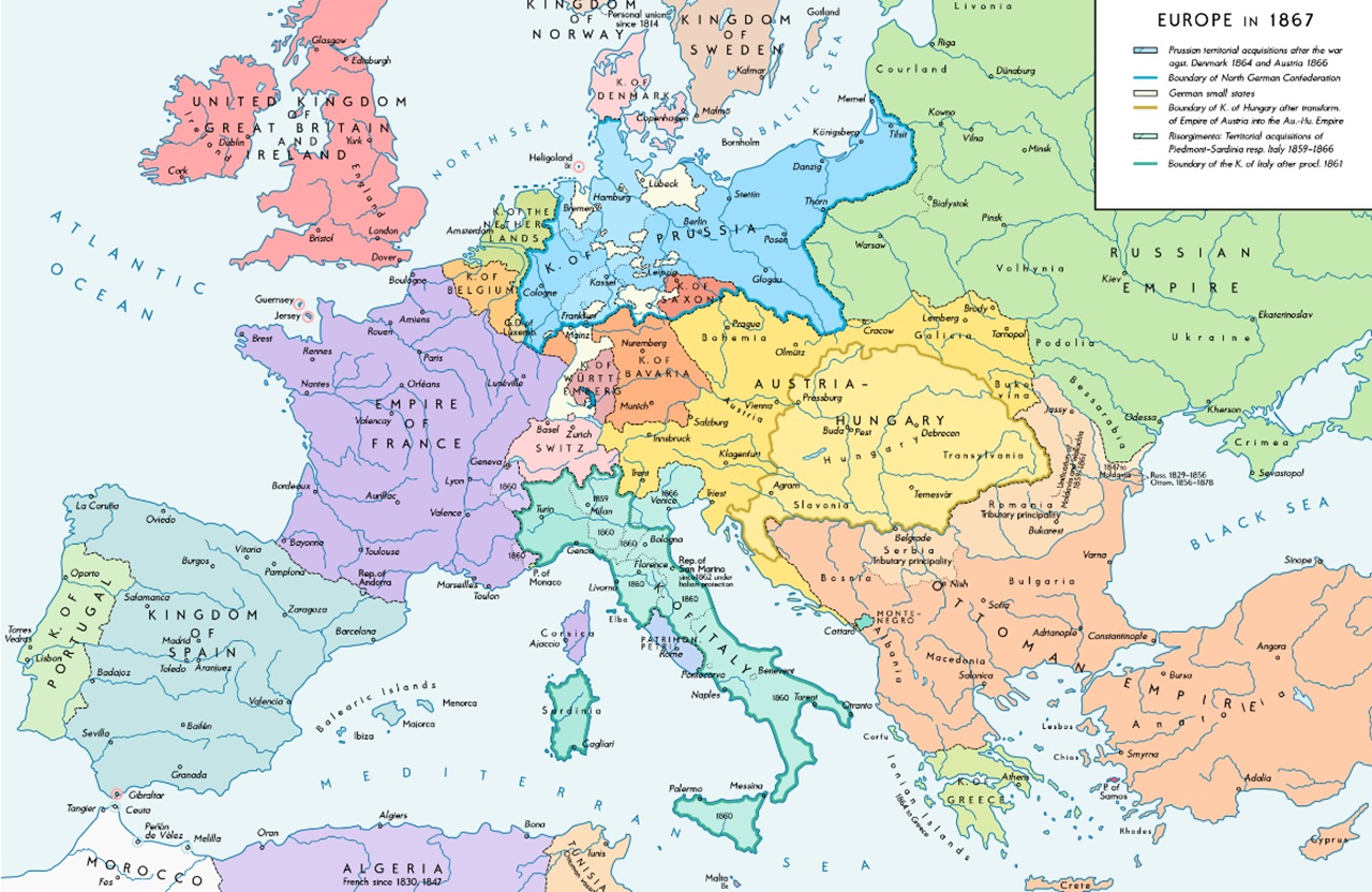 Stati Uniti d'Europa cartina continente nel 1867