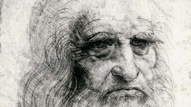 particolare dell'autoritratto di Leonardo, morto il 2 maggio 1519