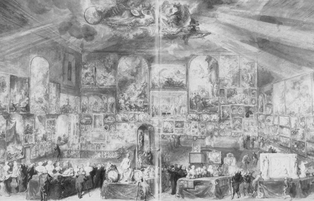 9 aprile disegno di spettatori in una mostra dell'Ottocento