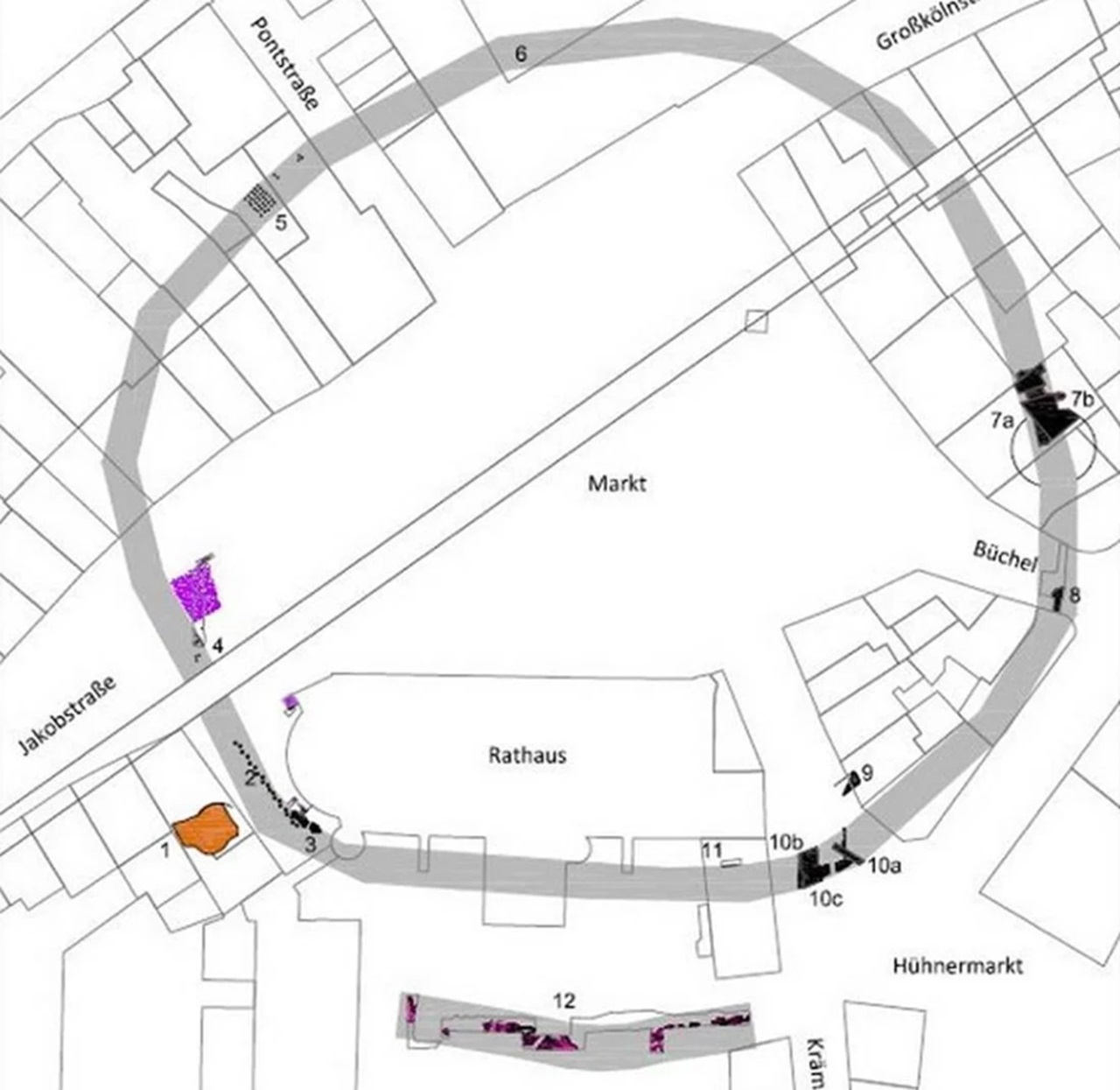 Aquisgrana mappa degli scavi centro città