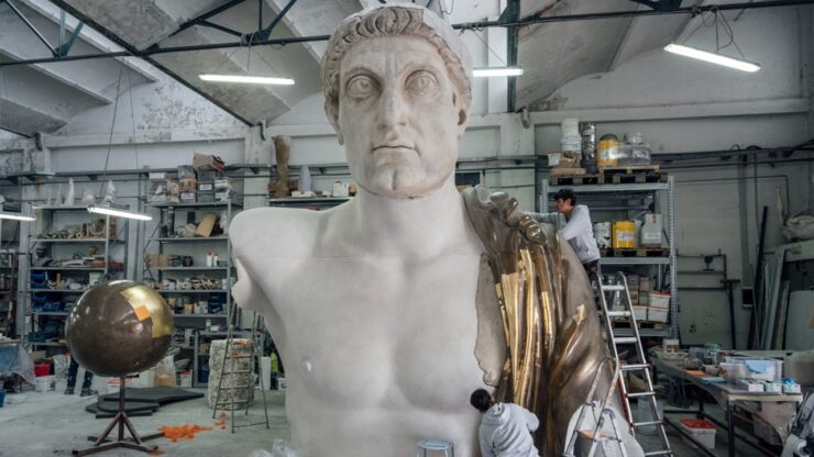statua di Costantino particolare lavori di ricostruzione