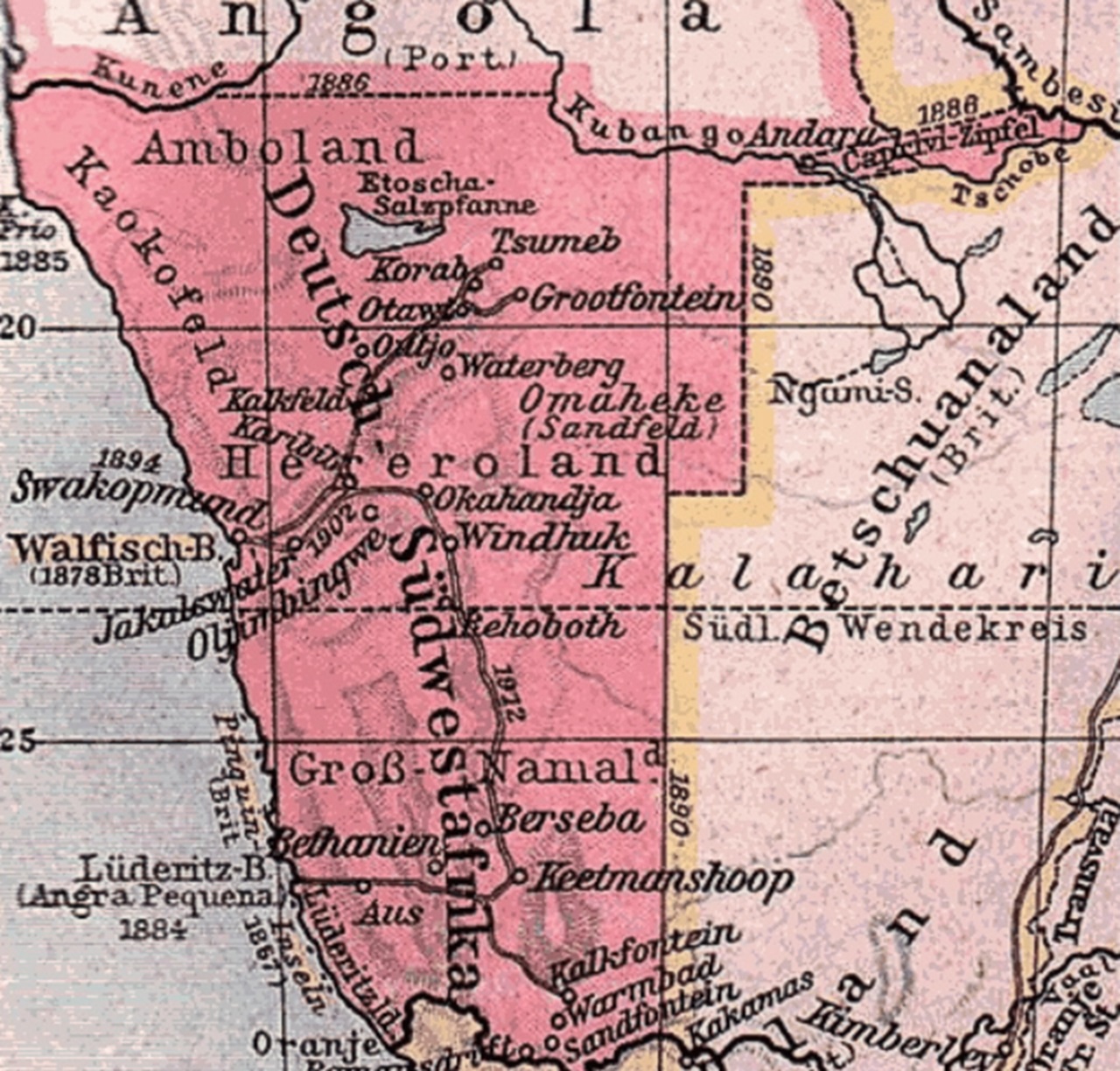 Dito di Caprivi cartina Africa Tedesca del Sud-Ovest