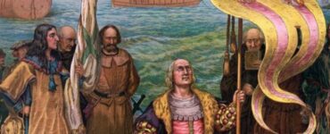 Immagine di fantasia sbarco in America di Colombo durante il suo primo viaggio terminato il 15 marzo 1493