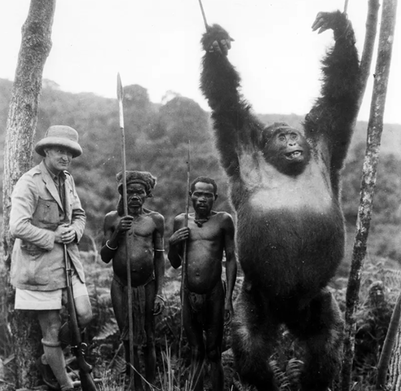 Attilio Gatti con pigmei e gorilla