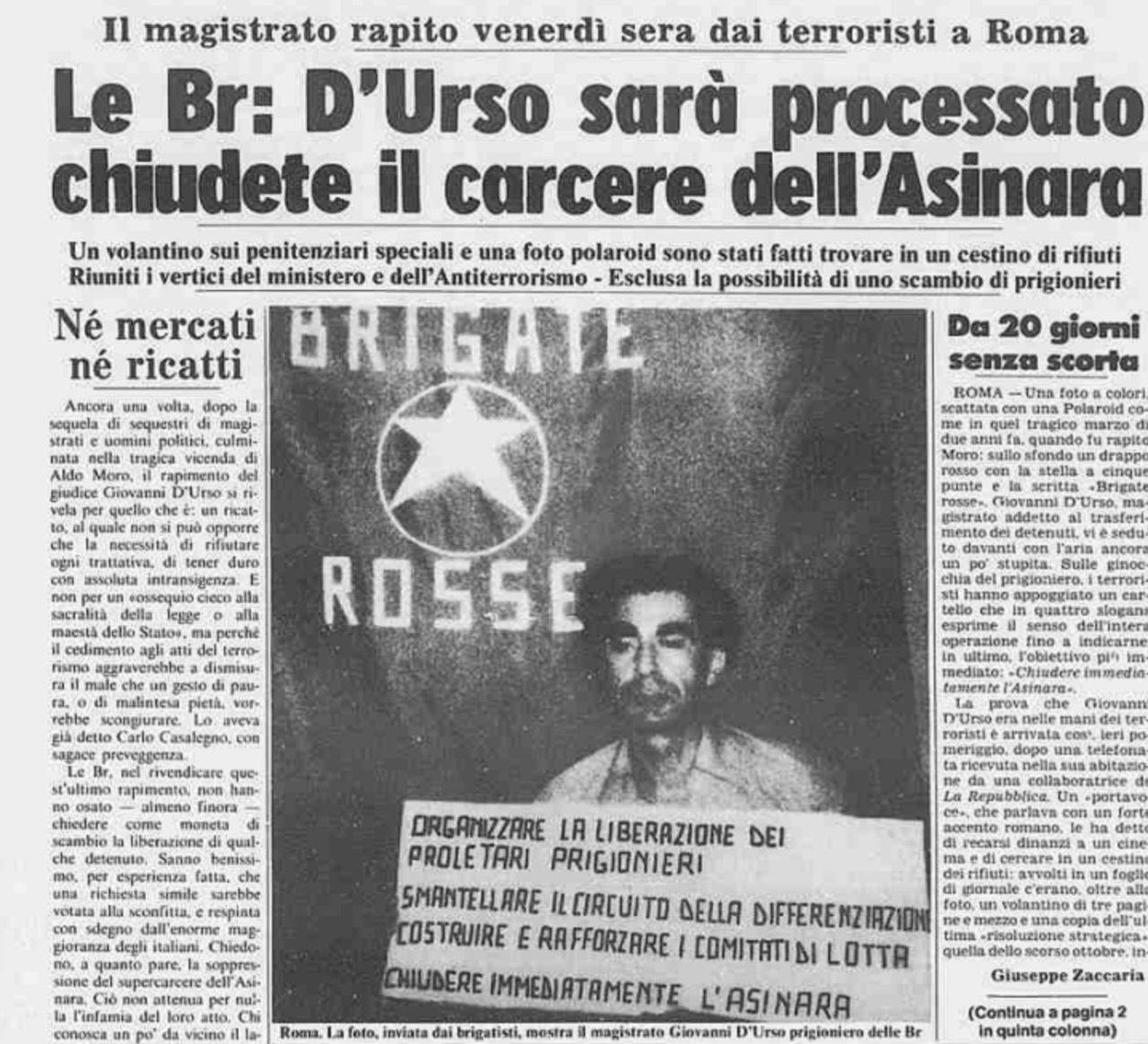 Giovanni D'Urso foto articolo giornale rapimento