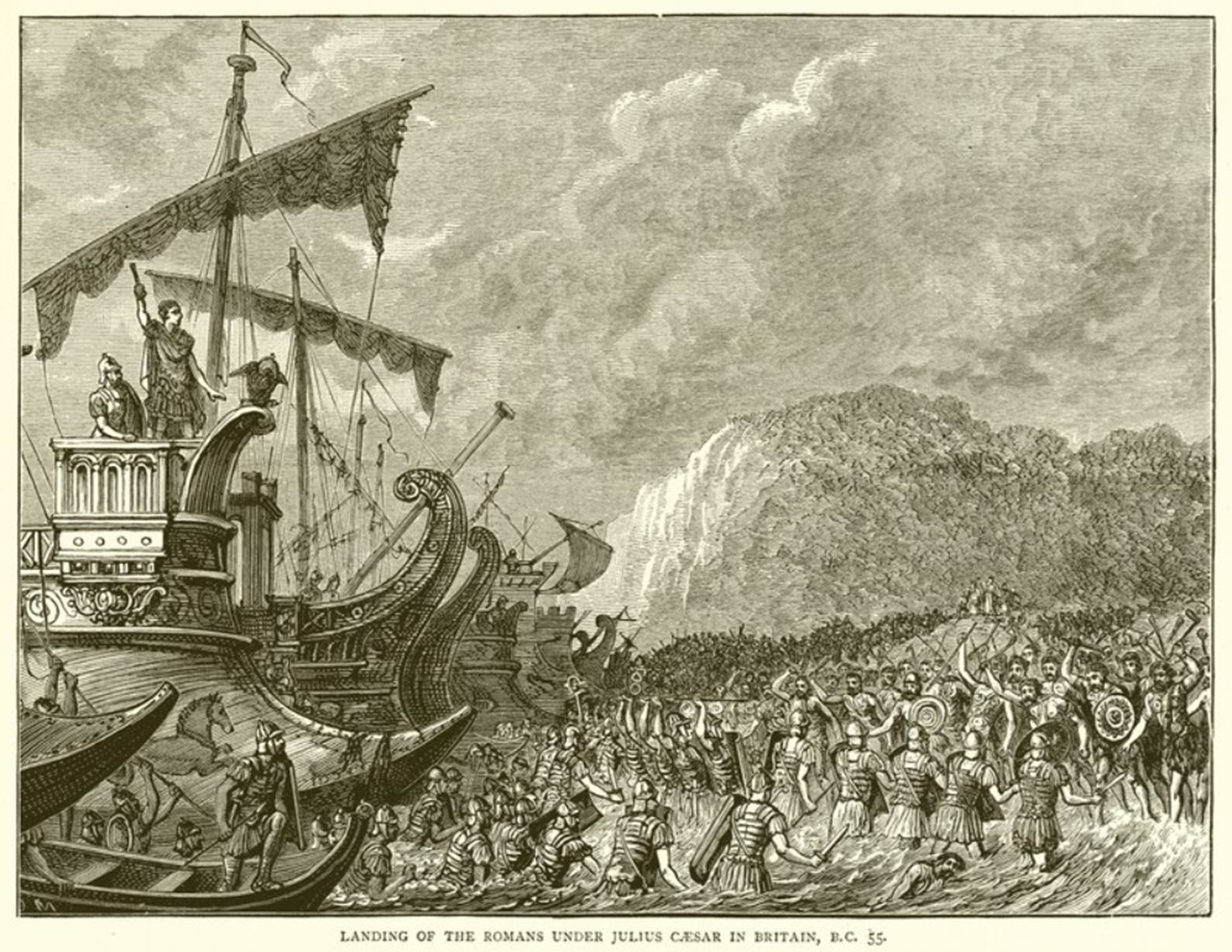 26 agosto illustrazione sbarco romano in Britannia 55 a.C.