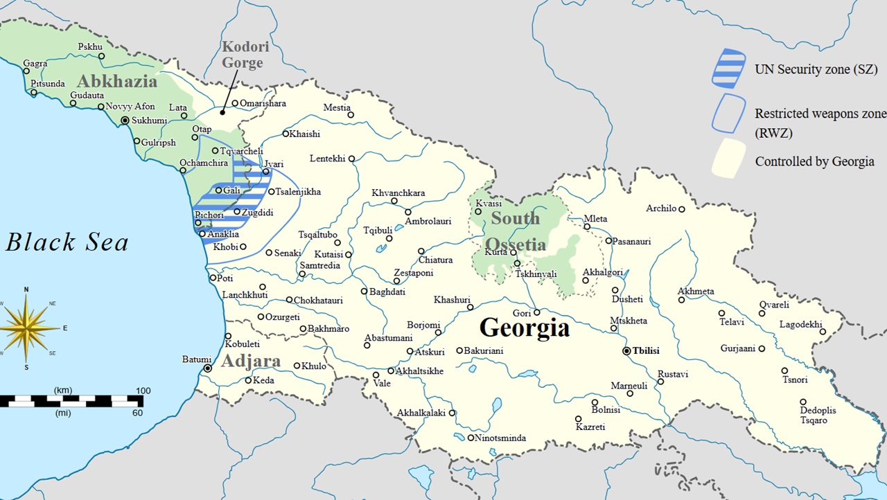 7 agosto mappa Georgia e repubbliche separatiste