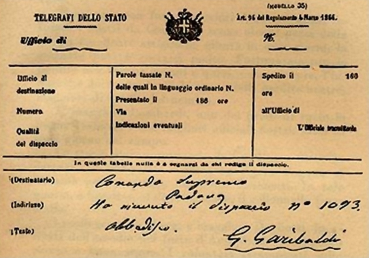 9 agosto telegramma Garibaldi a La Marmora 1866