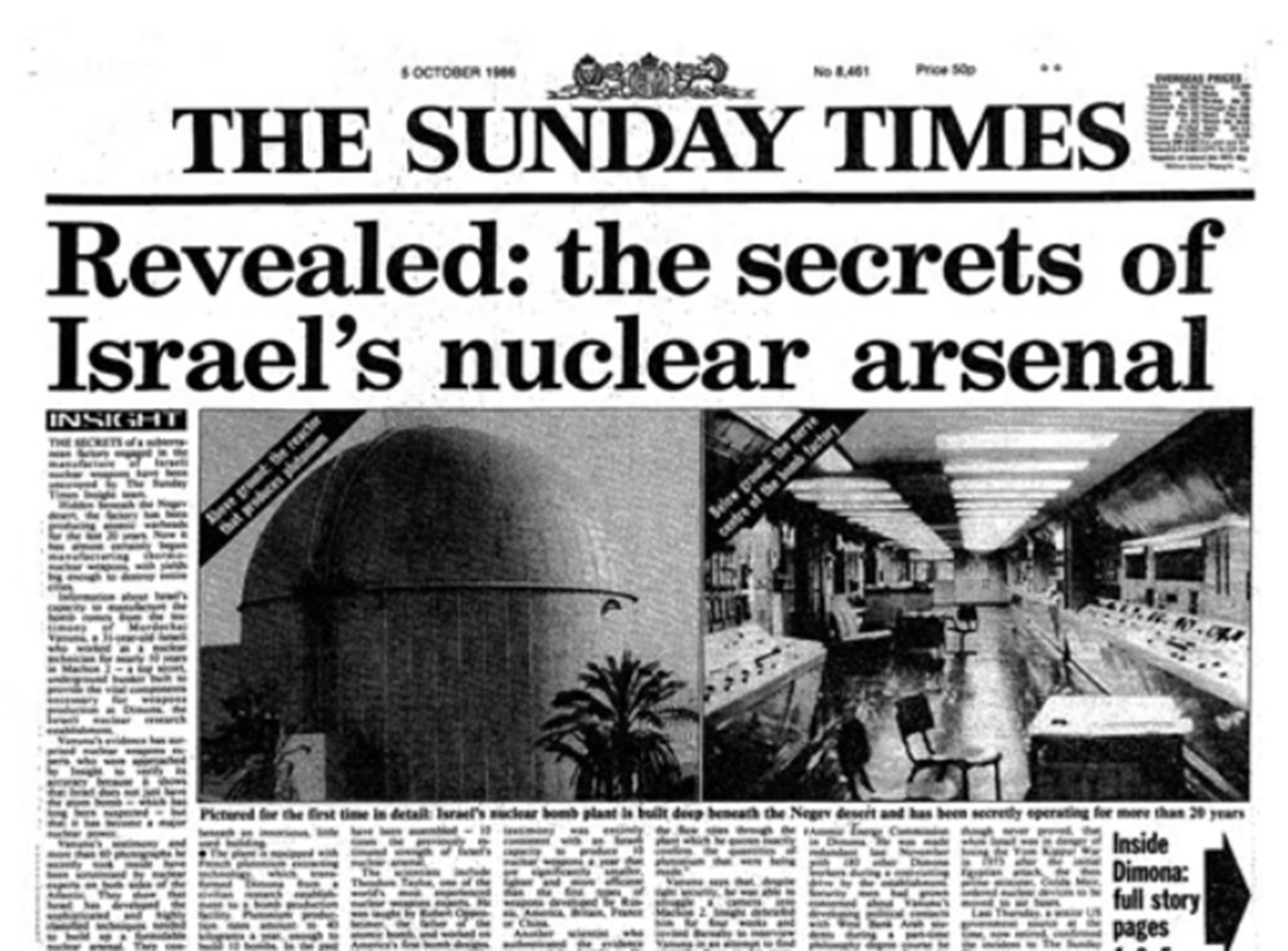 Mordechai Vanunu giornali sunday times