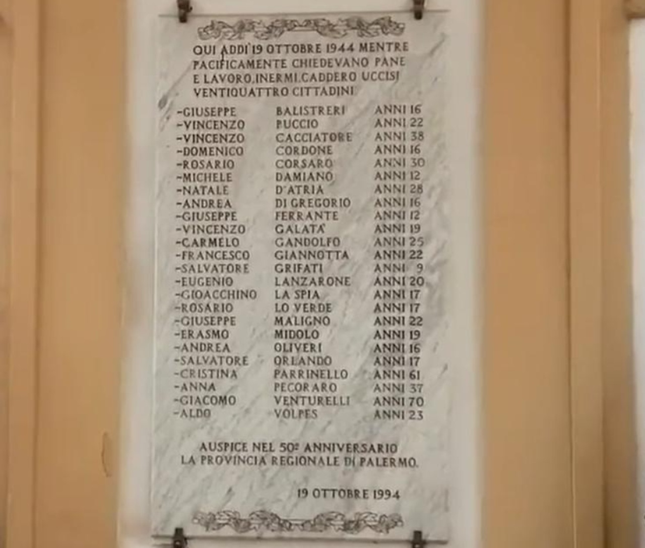 19 ottobre lastra commemorativa Palermo