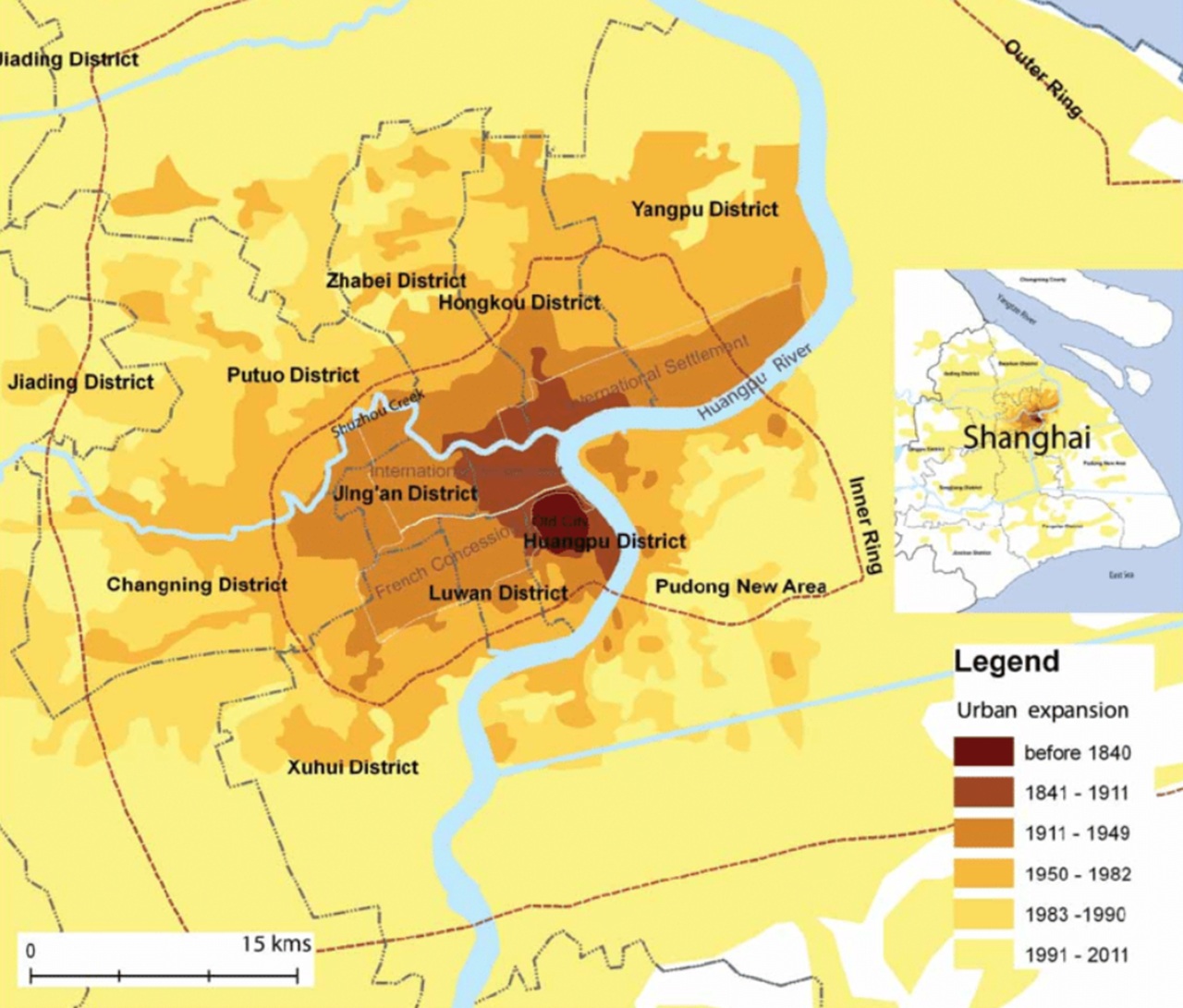 Shanghai espansione città mappa