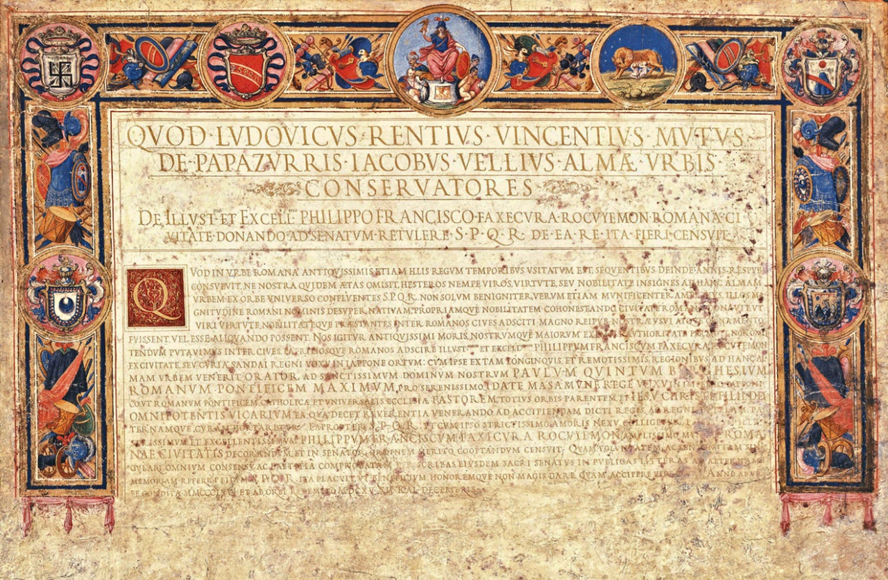 Hasekura Tsunenaga cittadinanza onoraria romana