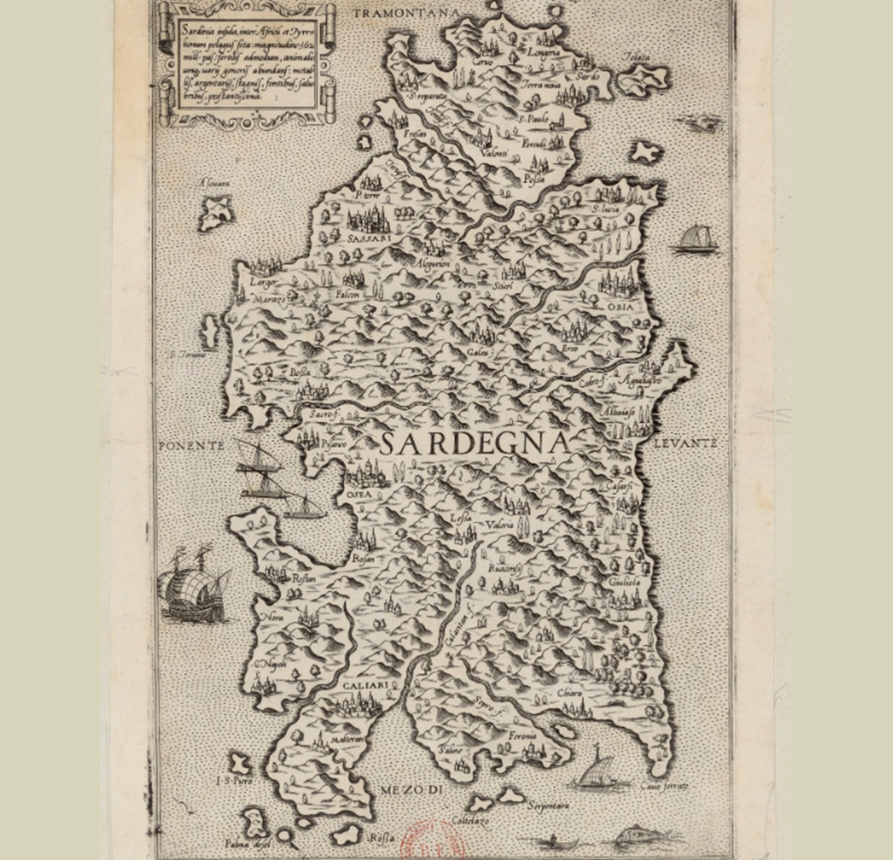Sardegna spagnola mappa geografica XVI secolo