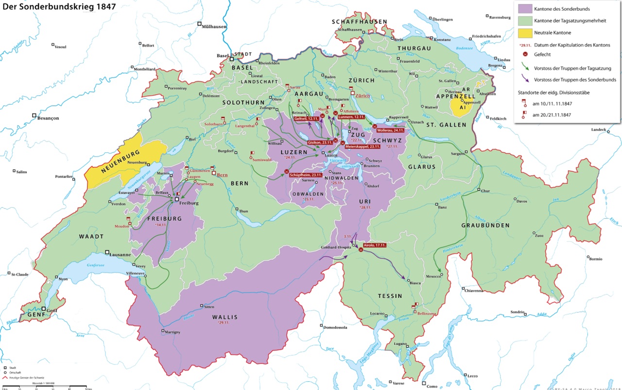 29 novembre mappa guerra Sonderbund