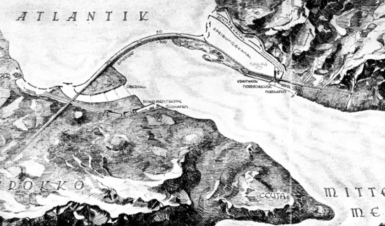 Atlantropa disegno diga Gibilterra