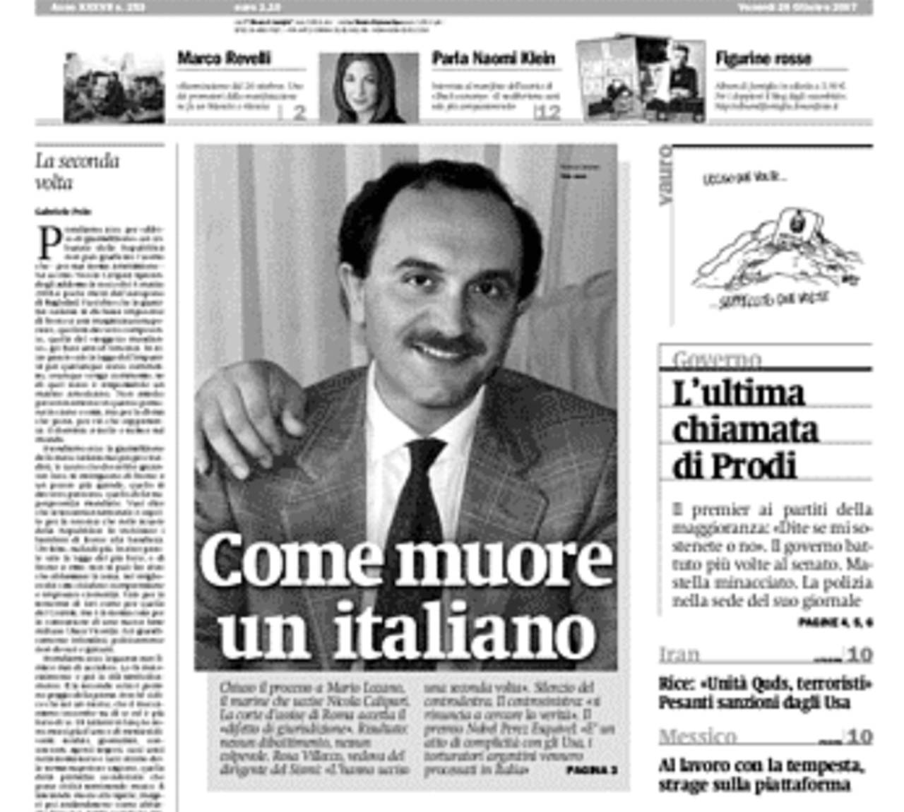 Nicola Calipari giornale morte