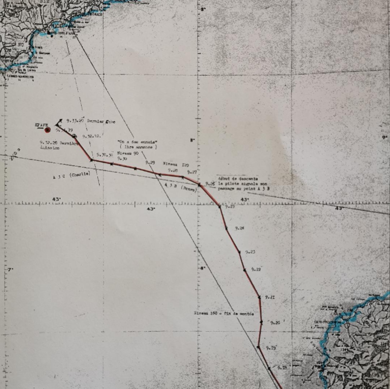 incidente aereo di Antibes tragitto di volo