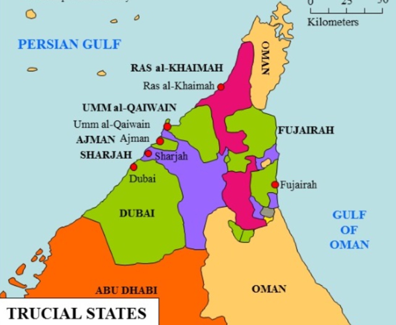 Emirati Arabi Uniti mappa dei sette sceiccati